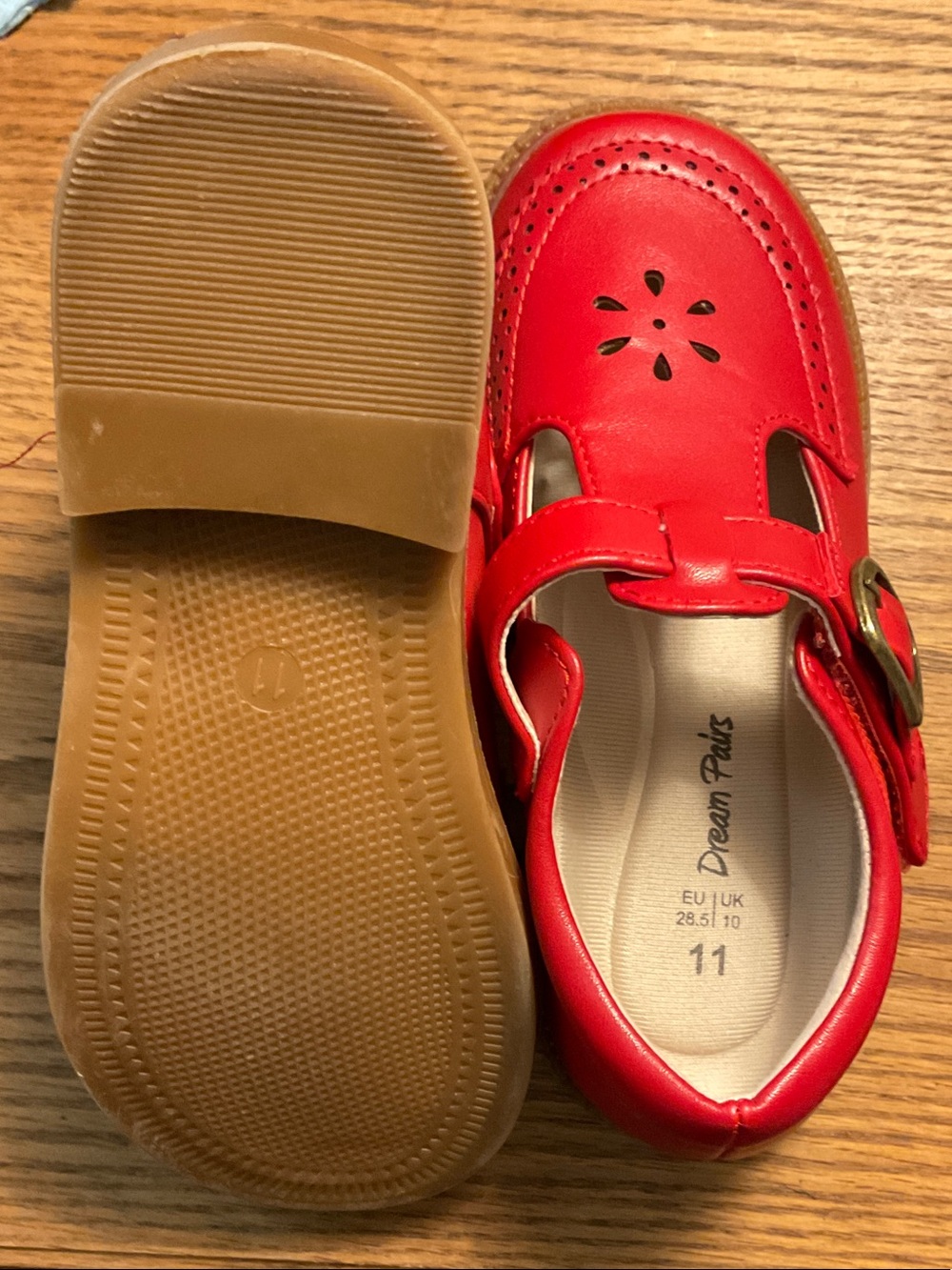 Dream Pairs Girls Red Mary Jane with Gold Buckle